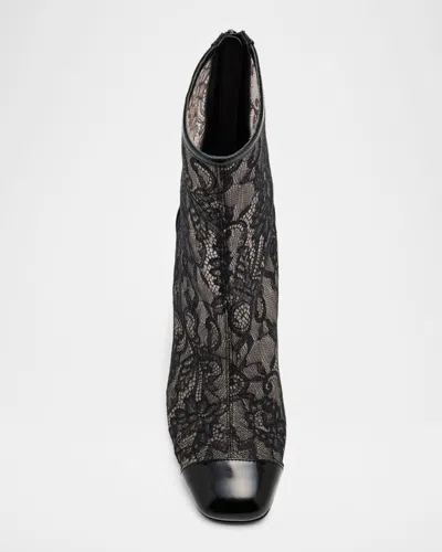 Jimmy Choo Kisu Ab 85 Patent Leather-trimmed Lace Ankle Boots In Multi