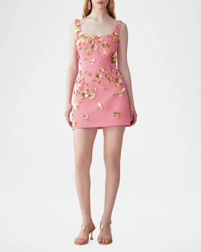 Carolina Herrera Crystal Flower Applique Sleeveless Mini Dress In Pink