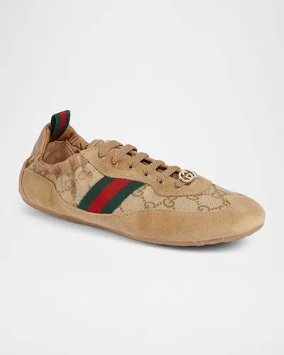 Gucci Shift Low Top Sneakers Rubber Sole Stripe In Brown