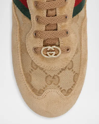Gucci Shift Low Top Sneakers Rubber Sole Stripe In Brown