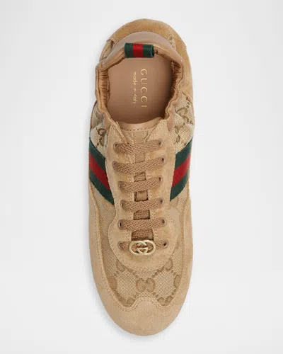 Gucci Shift Low Top Sneakers Rubber Sole Stripe In Brown