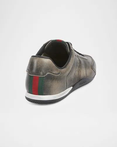 Gucci Leather Shift Sneakers Low Top Rubber Sole In Green
