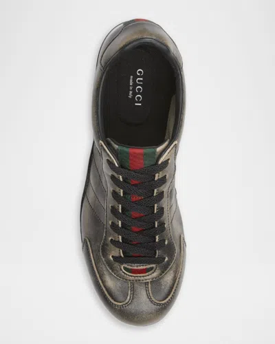 Gucci Leather Shift Sneakers Low Top Rubber Sole In Green