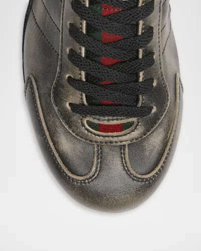 Gucci Leather Shift Sneakers Low Top Rubber Sole In Green
