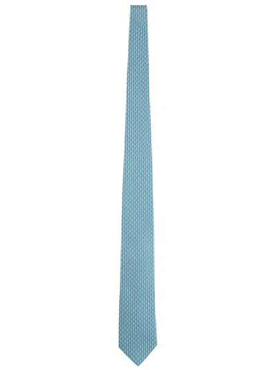 Ferragamo Slim Textured Pattern Silk Tie In Blue