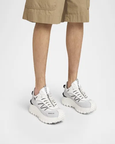 Moncler Light Grey Real Leather Trailgrip Gtx Low Top Sneakers In Gray