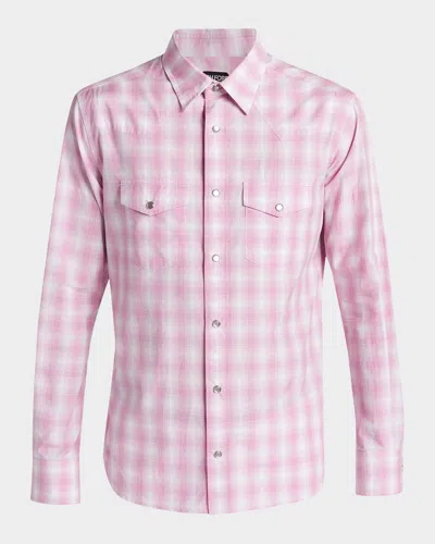 Tom Ford Check-pattern Chest-pocket Shirt In Pink