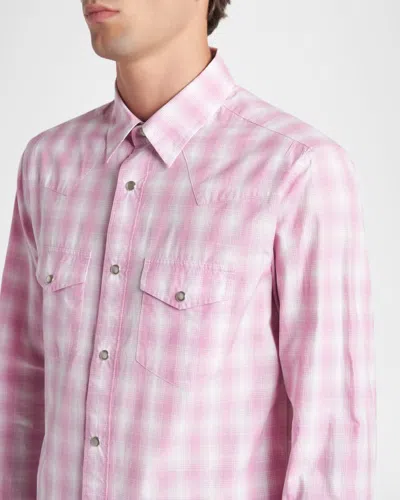 Tom Ford Check-pattern Chest-pocket Shirt In Pink