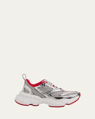 Christian Louboutin So Flo Metallic Leather-trimmed Mesh Sneakers In Silver