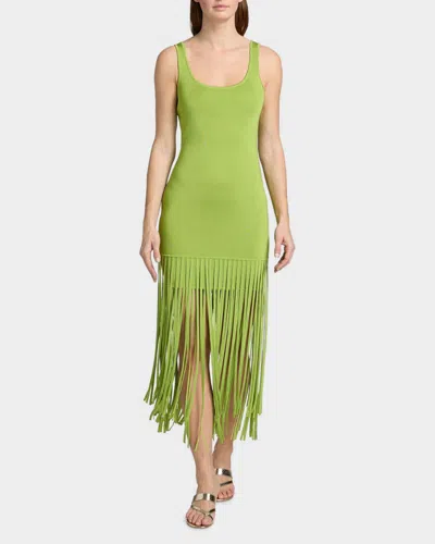 Toccin Roxanne Scoop-neck Fringe-detail Mini Dress In Green