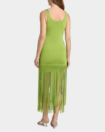 Toccin Roxanne Scoop-neck Fringe-detail Mini Dress In Green