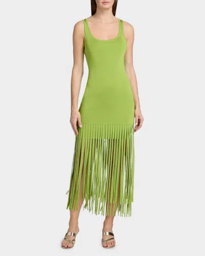 Toccin Roxanne Scoop-neck Fringe-detail Mini Dress In Green