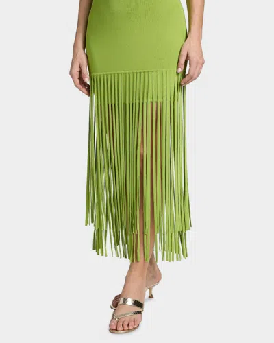 Toccin Roxanne Scoop-neck Fringe-detail Mini Dress In Green