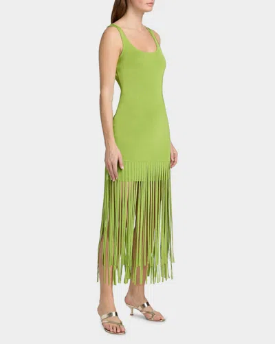 Toccin Roxanne Scoop-neck Fringe-detail Mini Dress In Green