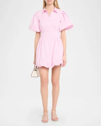 Simkhai Cleo Balloon Pintuck Poplin Mini Dress In Pink