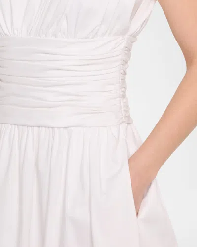 Toccin Evangeline Strong-shoulder Ruched Midi Cotton Dress In White