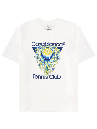Casablanca Tennis Club Boxy Front Flame Cotton T-shirt In White