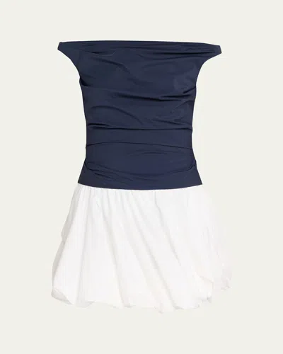 Simkhai Multicolor Salina Mini Dress With Boat Neckline And Bubble Skirt In Cotton Blend Woman In Blue