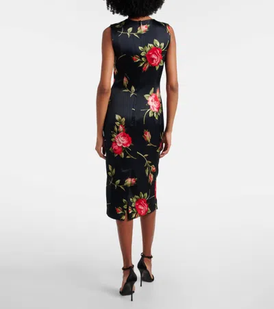 Dolce & Gabbana Women Black Dress With All-over Floral Print In Silk Woman In Multi