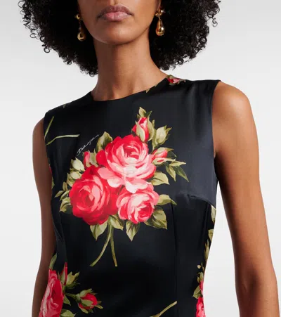 Dolce & Gabbana Women Black Dress With All-over Floral Print In Silk Woman In Multi
