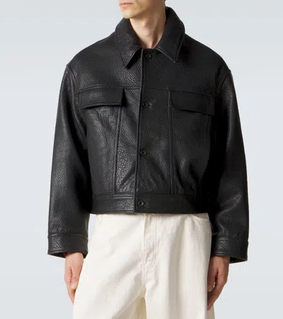 Studio Nicholson Oversized Doyard Leather Jacket In Black