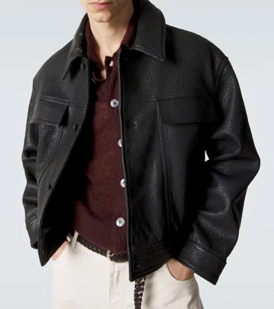 Studio Nicholson Oversized Doyard Leather Jacket In Black