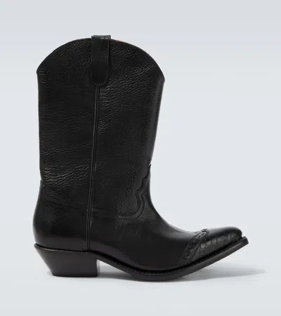 Our Legacy Leather Western Boots Pointed Toe Pull Tabs In Black