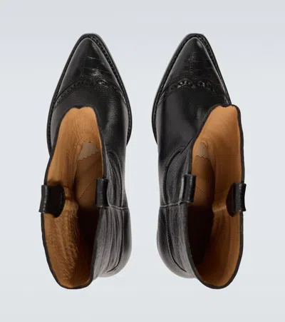 Our Legacy Leather Western Boots Pointed Toe Pull Tabs In Black