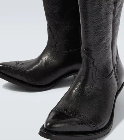 Our Legacy Leather Western Boots Pointed Toe Pull Tabs In Black