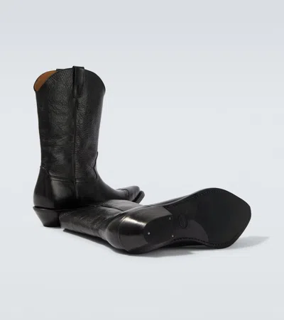 Our Legacy Leather Western Boots Pointed Toe Pull Tabs In Black