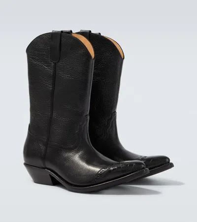 Our Legacy Leather Western Boots Pointed Toe Pull Tabs In Black