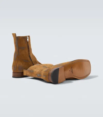 Acne Studios Distressed Suede Ankle Boots In Brown