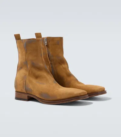 Acne Studios Distressed Suede Ankle Boots In Brown