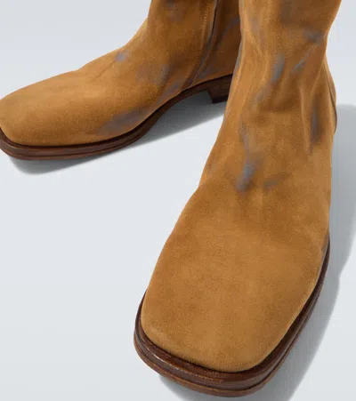 Acne Studios Distressed Suede Ankle Boots In Brown