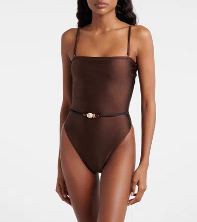 Same Beaded Swimsuit In Brown