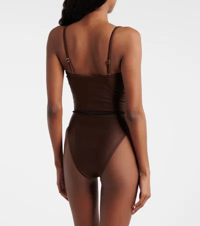 Same Beaded Swimsuit In Brown