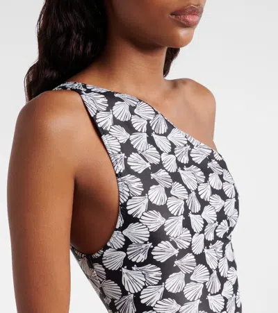 Same Printed One-shoulder Swimsuit In Black