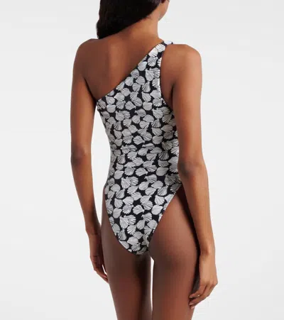 Same Printed One-shoulder Swimsuit In Black