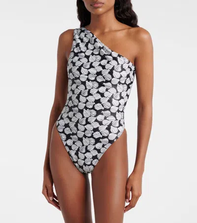 Same Printed One-shoulder Swimsuit In Black