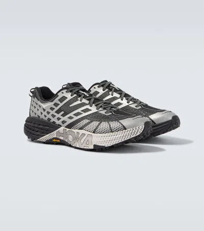 Hoka U Speedgoat 2ts Black Low Top Sneakers With Printed Laces And Logo Lettering On The Side In Tech Fab