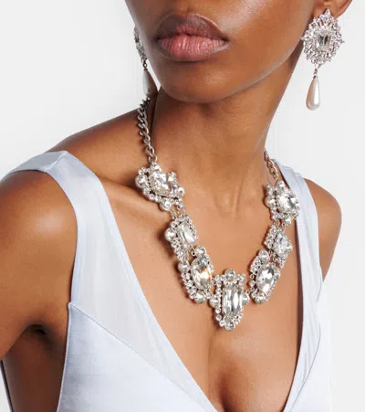 Self-portrait Silver Crystal Cluster Necklace In Metallic