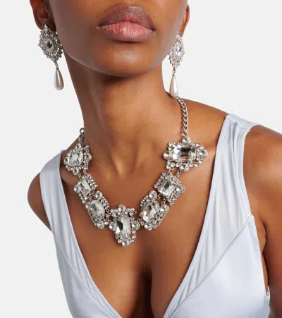 Self-portrait Silver Crystal Cluster Necklace In Metallic