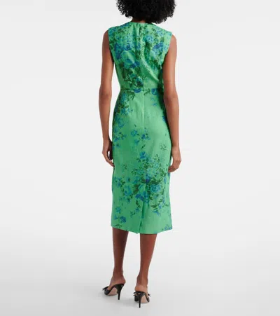 Erdem Floral Print Sleeveless Linen Midi Pencil Dress In Green