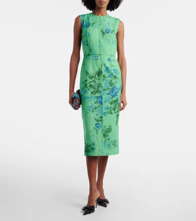 Erdem Floral Print Sleeveless Linen Midi Pencil Dress In Green