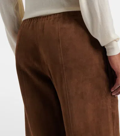 The Row Kenan Suede Bootcut Pants In Brown