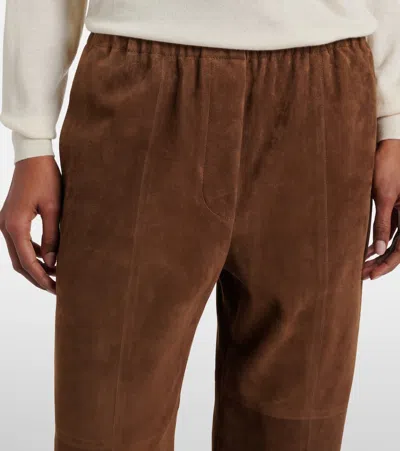 The Row Kenan Suede Bootcut Pants In Brown