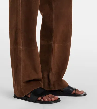 The Row Kenan Suede Bootcut Pants In Brown