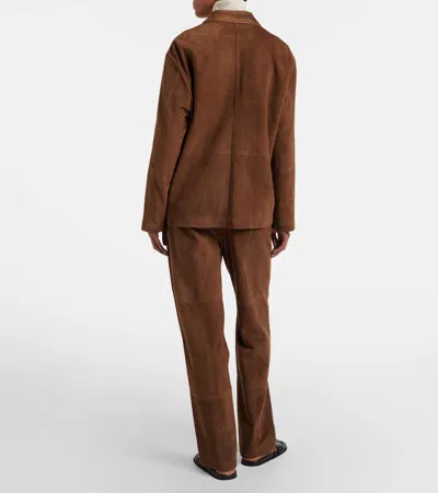 The Row Kenan Suede Bootcut Pants In Brown