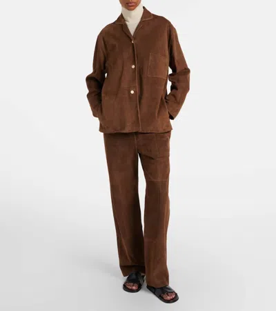 The Row Kenan Suede Bootcut Pants In Brown