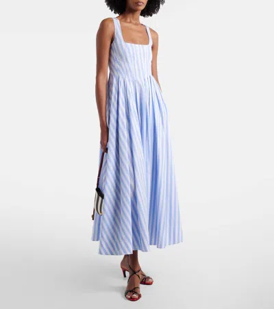 Sportmax Filmato Sleveless Cotton Striped Midi Dress Dresses Multicolor In Blue